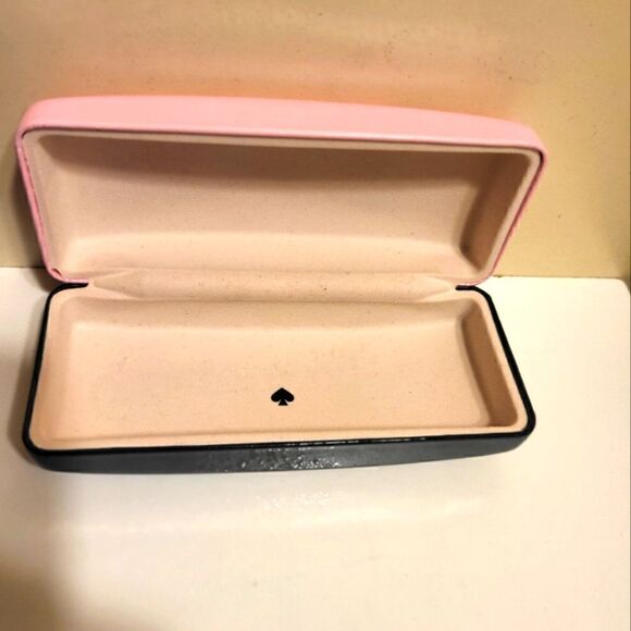 NEW Kate Spade Pink/Green Leather Velvet Lined Hard Clamshell Sun/Eyeglass Case - Picture 2 of 3
